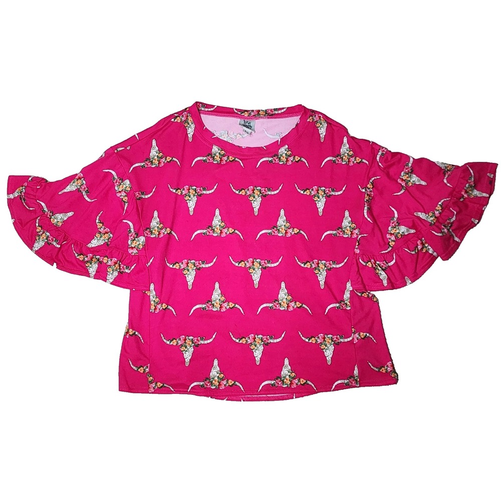 Ivy Jane Top S/M Pink Cow Animal Kimono Ruffle Sleeve Country Western Boho